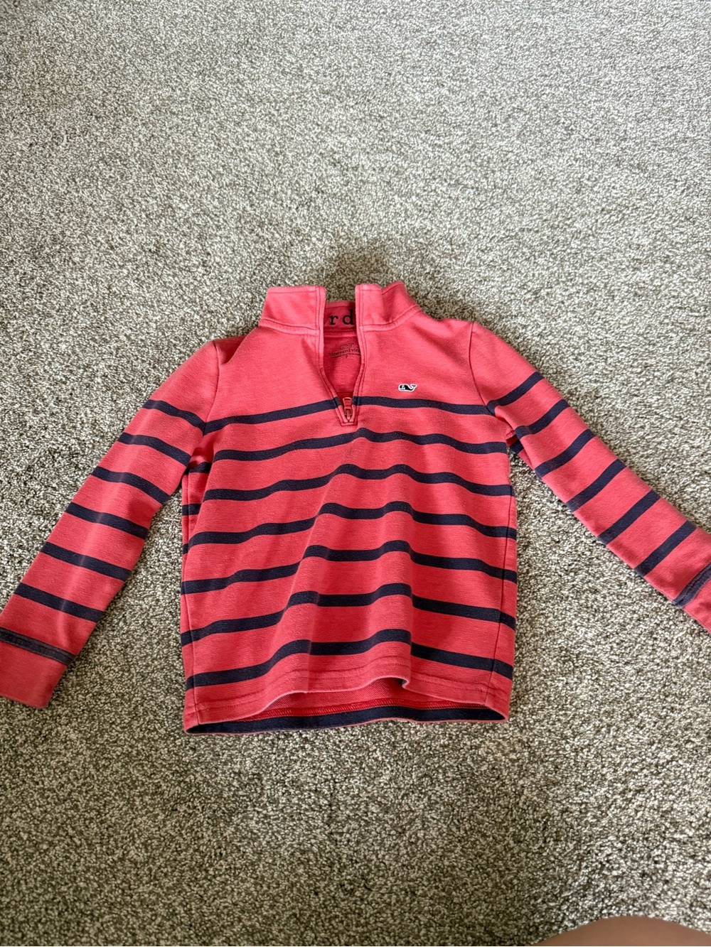 Vineyard Vines Kids Coral and Navy Striped Quarter-Zip Pullover